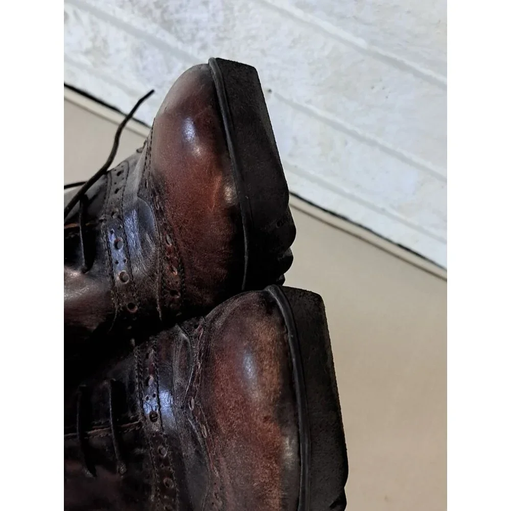 Sesto Meucci Women's 8.5 Wingtip Brown Leather Lace-Up Wedge Shoes Brogue